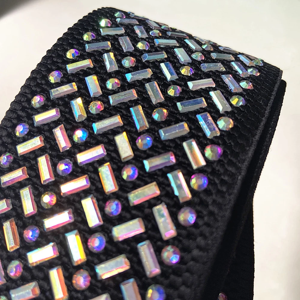 Cinturón nuevo de baile latino para mujer, negro, con diamantes de imitación, combina con todo, Samba, cadena de cintura con diamantes completos, accesorios de baile, cinturón para falda de baile