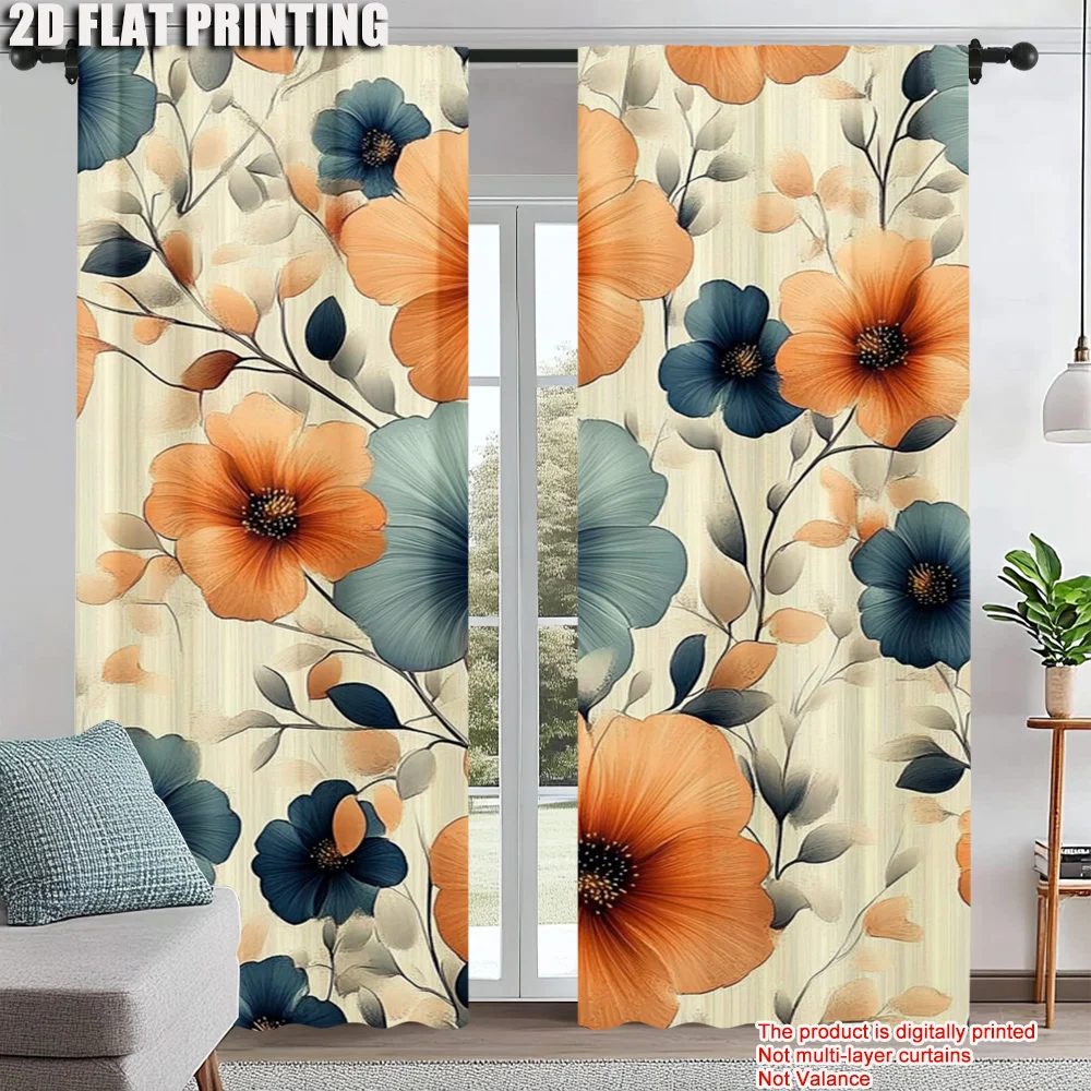 

2Pcs Elegant Vintage Floral Curtains Vibrant Flower Rod Pocket Window Treatment For Home Decor Living Room Bedroom Office