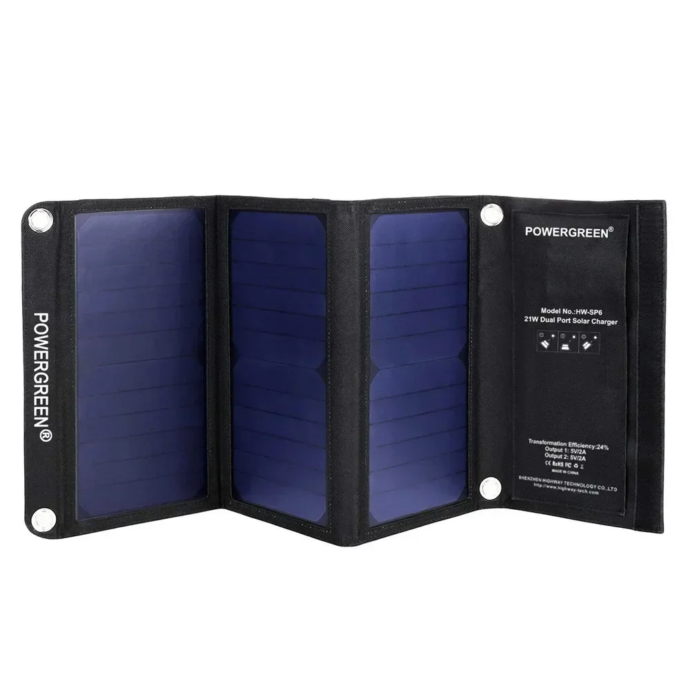 PowerGreen Quick Charge Flexible Solar Panel 21W USB Folding  Charger Power Bank, portable charger For Trekking