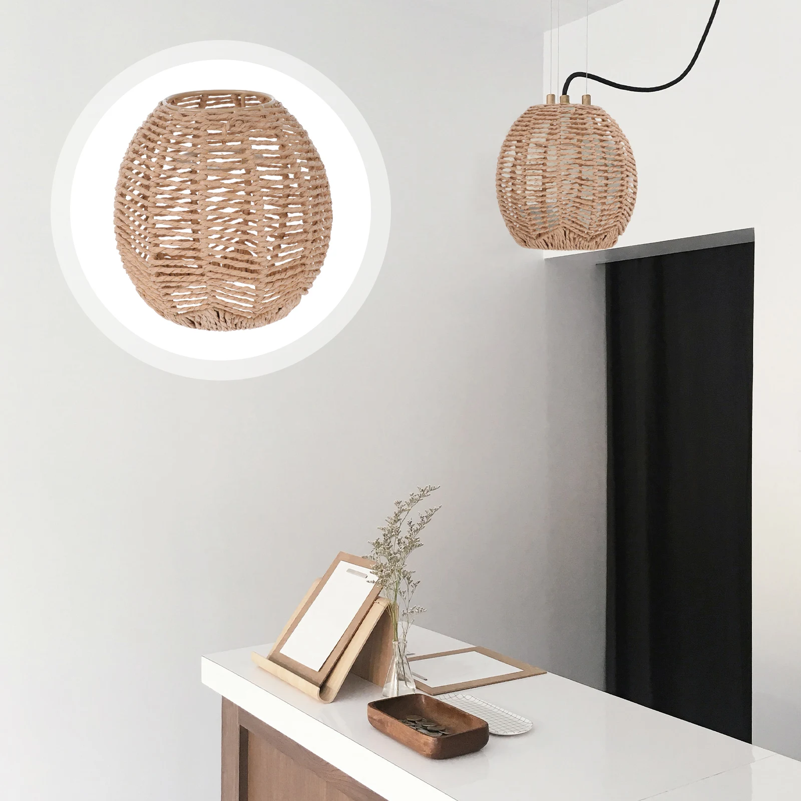 

Adjustable Height Wicker Lamp Shade Rattan Ceiling Light Cover Replacement Pendant Lamp Holder Small Medium Large Size Soft