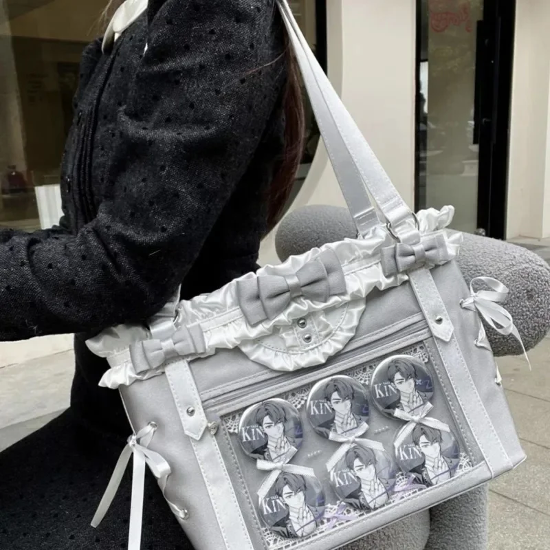 Y2K Aesthetic Bow Itabag Tote Bag Sweet College PU Shoulder Bag Anime Millet ItaBag Japanese High Capacity Ribbon Itabag New