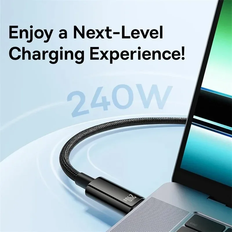 Baseus 240W PD 5A USB C Cable For MacBook Samsung Xiaomi iPad Huawei Fast Charging Type-C to Type-C Cable For iPhone 16 Pro Max