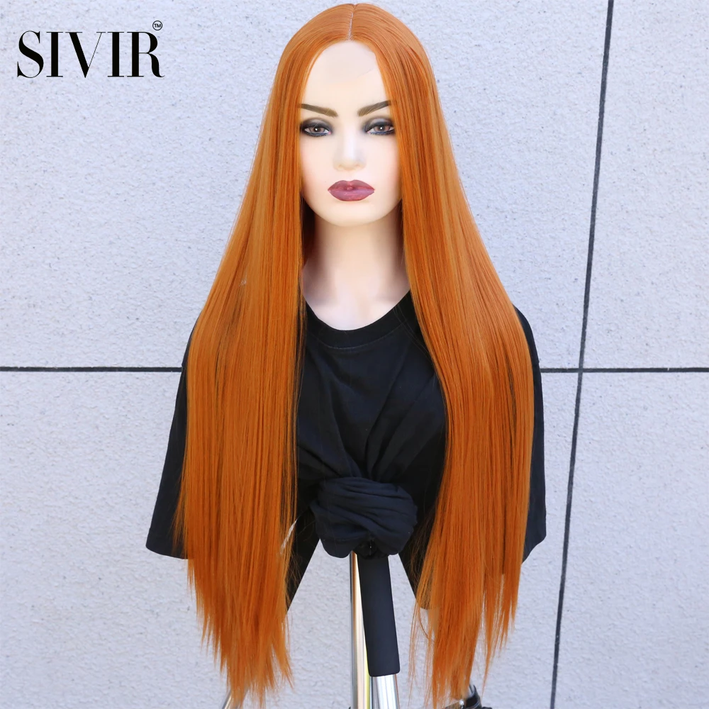 Sivir Synthetic Brazilian Wigs For  Women Long Straight Lace Ginger Orange/Pink/Purple/WHite/Brown Color Cosplay Heat Resistant