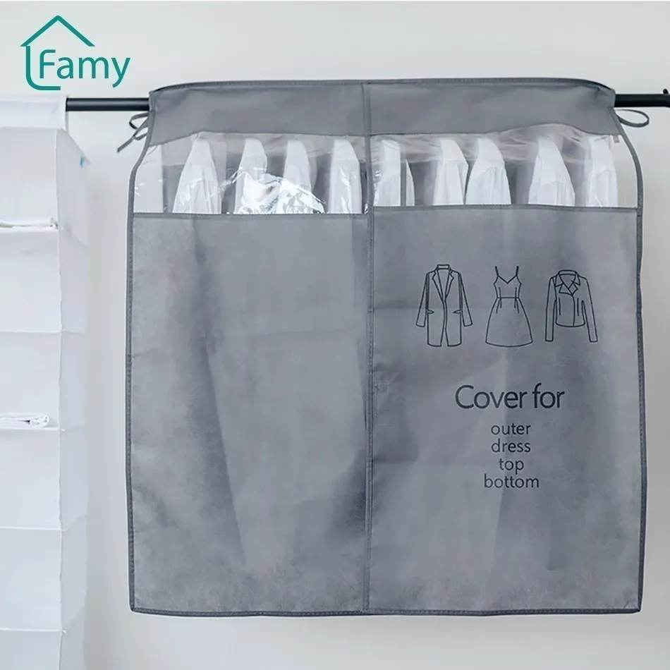 

Closet Clothes Case Dust Cover Garment Bag Non-woven Fabric Visible Transparent Window Clothing Wardrobe Organizer Storage Bag