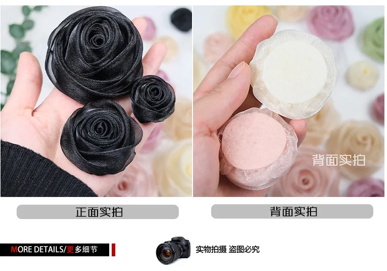 5 Stück 3cm Organza Schneerosen-Köpfe Haarschmuck Partydekoration Kleine Blumen DIY Handgemachtes Kleidungszubehör Kostümdesign – Detail 2