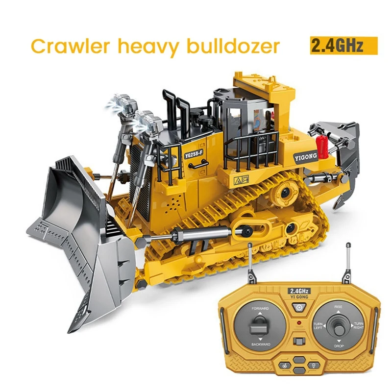 1:24 2.4Ghz 9 Channels Remote Control Tractor Toy Bulldozer RC Aluminum Alloy Engineering Tractor Toys For Kids