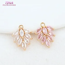 12*16MM 14K Gold Color Brass and Zircon Flowers Charms Pendants Necklace Jewelry Making Supplies Diy Accessories