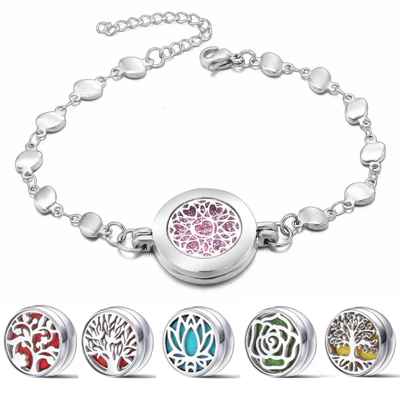 Heart-Shaped Adjustable Aromatherapy Bracelet Essential Oil Diffuser Perfume Locket Stainless Steel Bangles Jewelry Holiday Gift