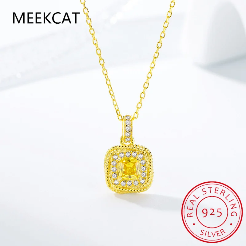 حقيقي 925 فضة رائعة مربع لامعة زركونيا قلادة واضح تشيكوسلوفاكيا سلسلة قلادة للنساء الزفاف غرامة مجوهرات RHN1143