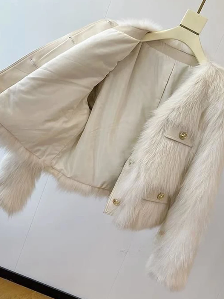 Abrigo de piel sintética suave y cálido para mujer, chaqueta coreana de manga larga con cuello redondo a la moda, prendas de vestir informales elegantes para mujer que combinan con todo, Tops