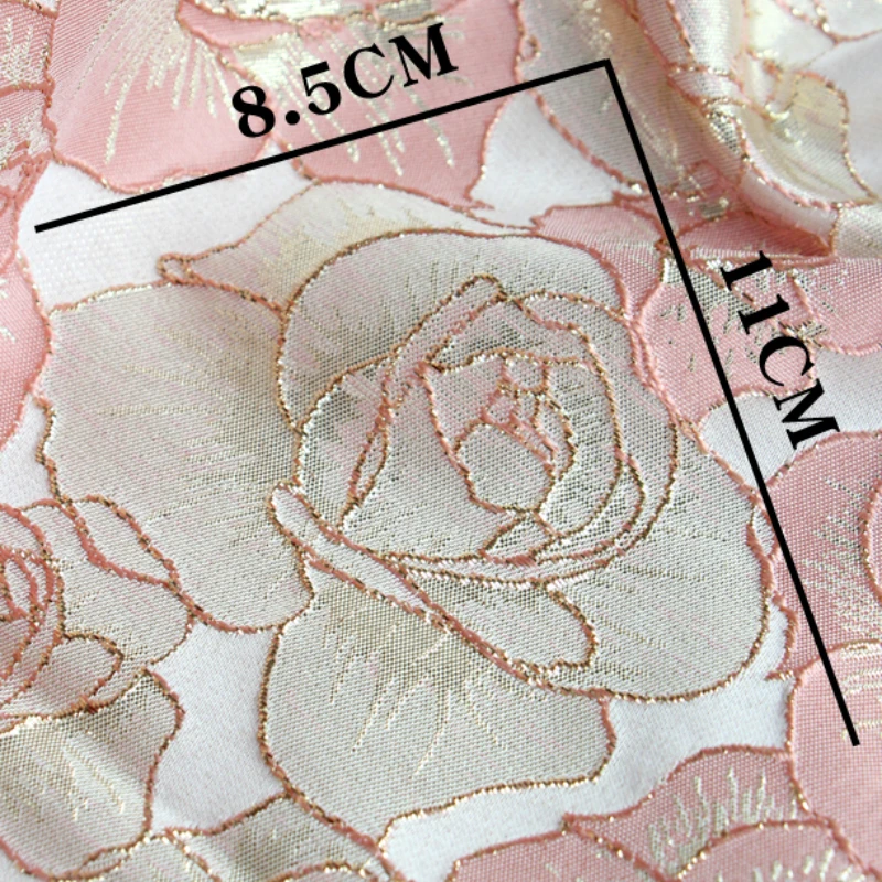 3/5/10m Big Rose Satin Brocade Fabric Fashion Gold Silk Jacquard Garment Cloth