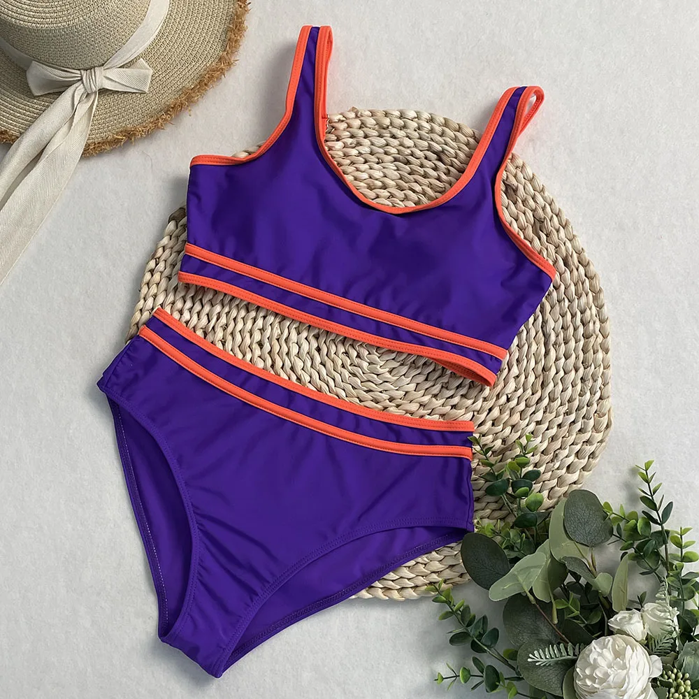

Swimwear Woman Sexy Solid Color Two Pieces High Waisted White Edge Design Swimsuit Women Summer Beachwear Swimsuit Bathing Suit