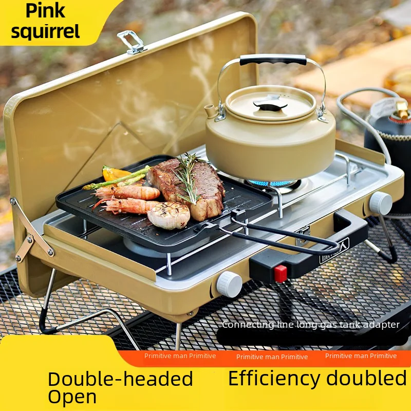 

Pink Squirrel 3500W Portable Cassette Two Furnace Heads Outdoor Gas Burner,Camping Gas Stove, High Firepower