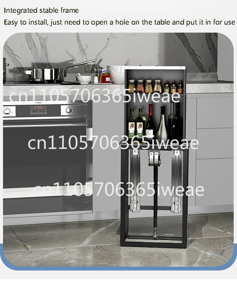 Kitchen Countertop Vertical Lift Seasoning Basket Floor Cabinet Embedded Hidden Storage Rack SUS304 Seasoning Bottle Rack
