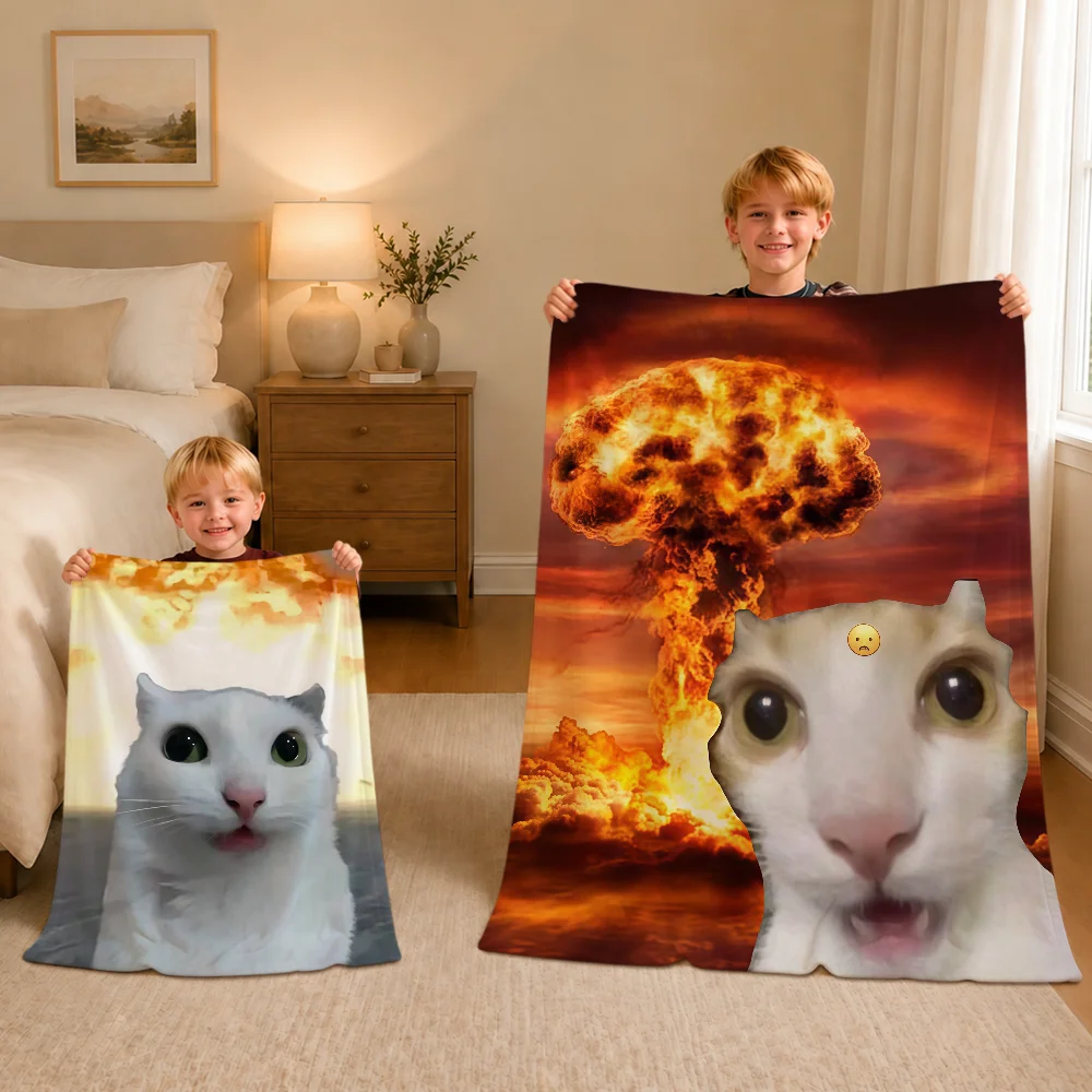Funny Cat Meme Fire Blanket Warm Soft Plush Blanket For Sofa Living Room Nap Home Bedroom Travel Gift Flannel Pet Hogar