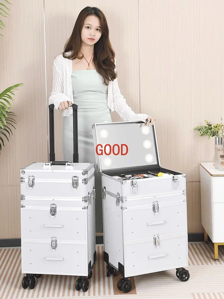 

Customized Makeup Suitcase Women With Mirror Light,Portable Drawer,Large Capacity,Professional Makeup Artist Storage Trolley Box