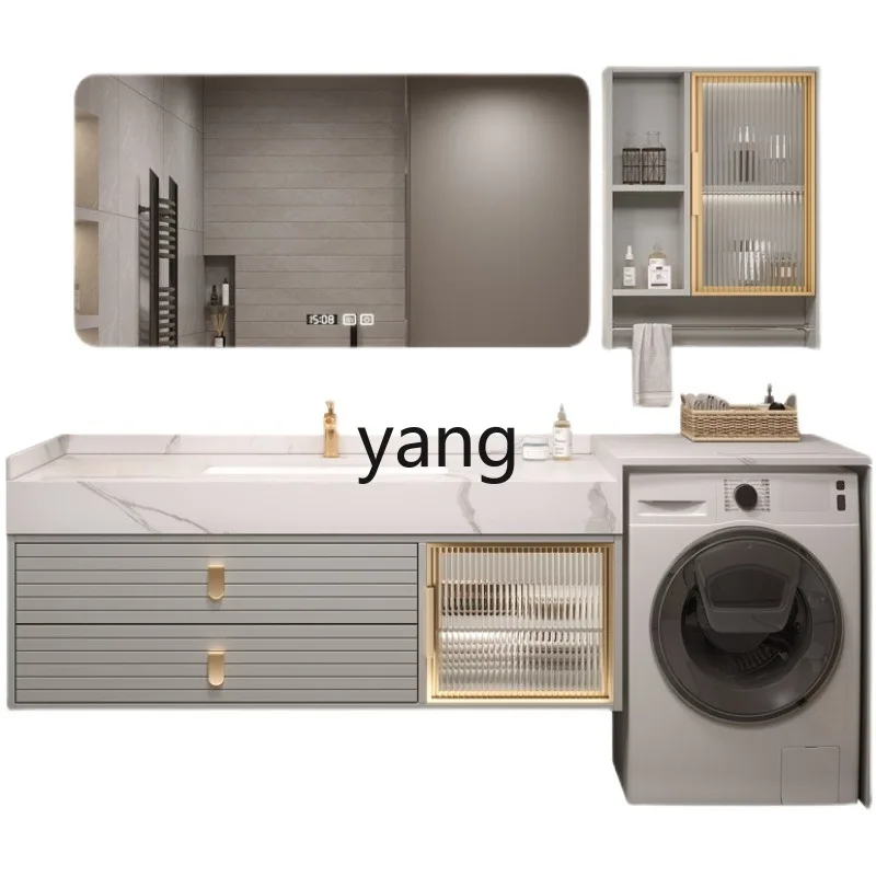 

LH modern light luxury bathroom, washing machine cabinet integrated balcony, rock slab ceramic integrated washstand