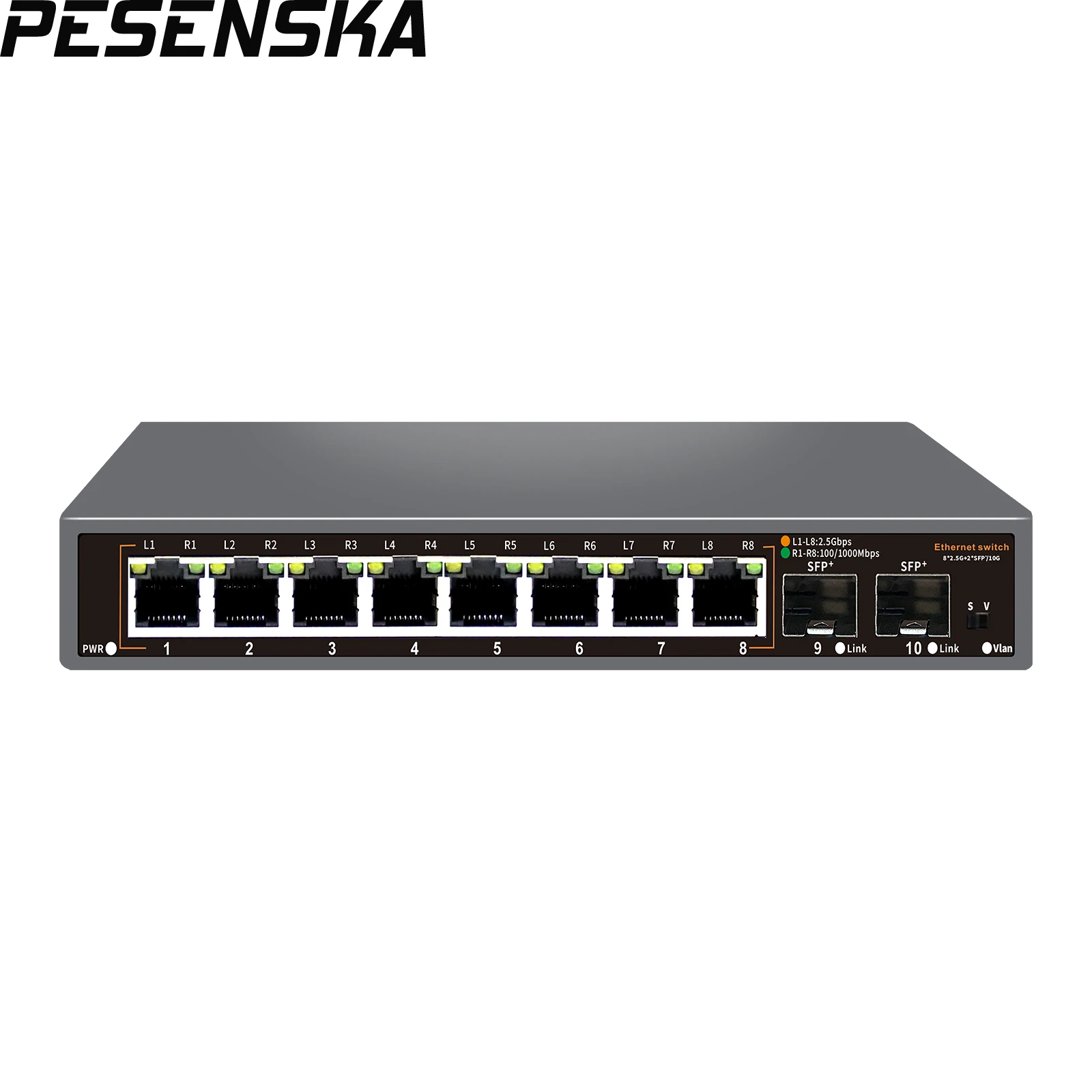 PESENSKA 10-порт 2.5G коммутатор неуправляемый 8x2