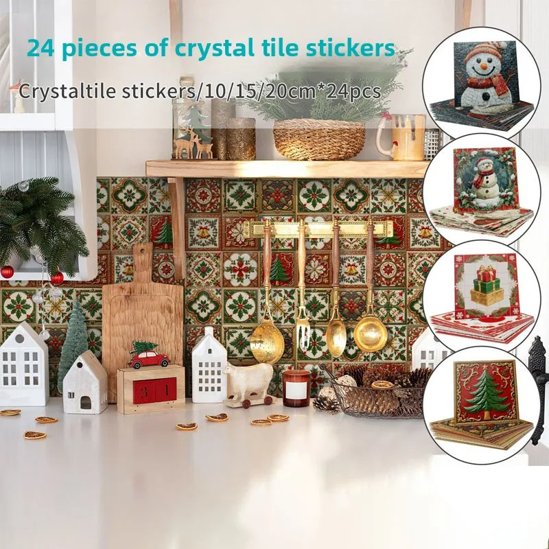 

Christmas Tile Decoration Stickers Kitchen Oil-Proof Stickers Bathroom Bedroom Renovation Wall Stickers European Style Self-Adhe