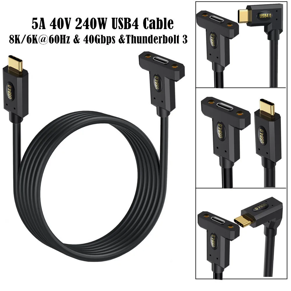 30cm 60cm 1m 2m USB4 Type-C Male to Female with Ear Screw Fixed Panel Extension Cable 8K 60HZ Thunderbolt 4 Multifunctional 240W