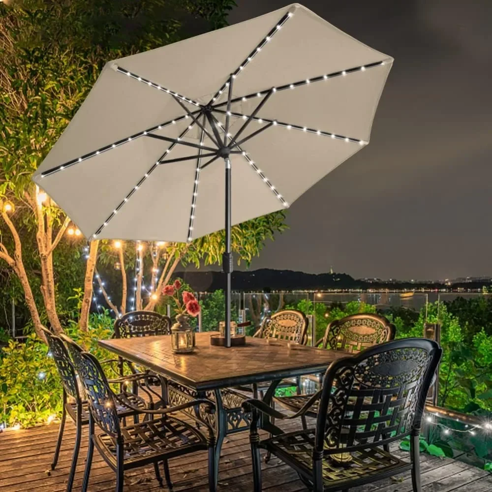 10-Year-Non-Fading Solar 9ft Market Umbrella with 80 LED Lights Patio Umbrellas Outdoor Table Umbrella with Ventilation