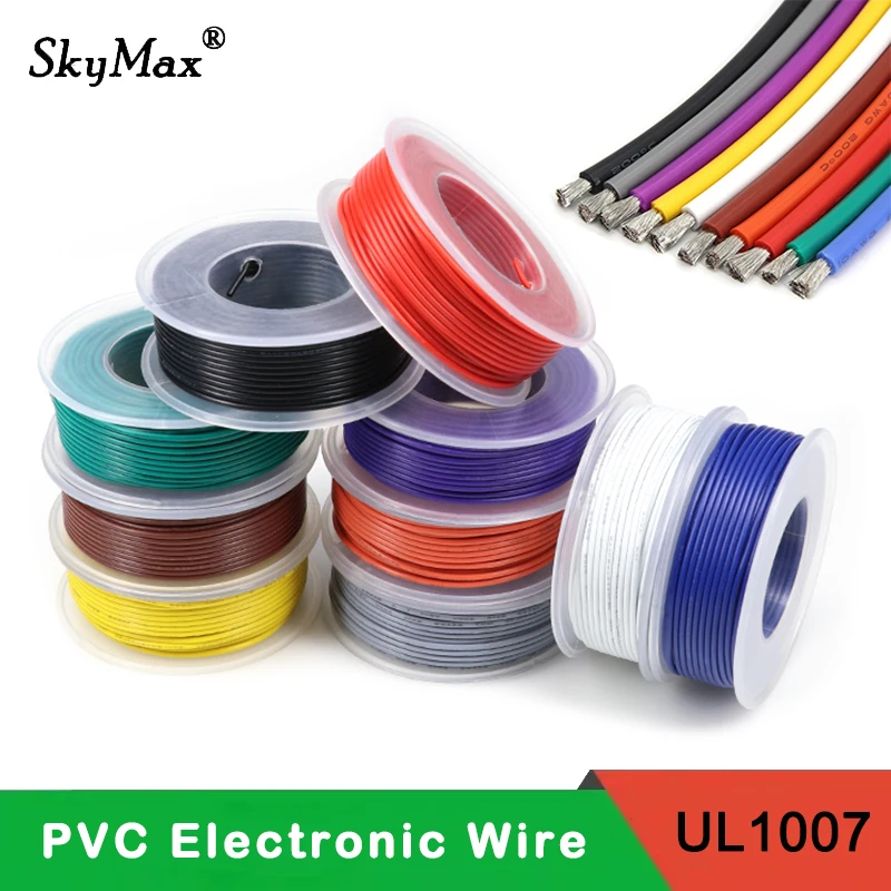 UL1007 Electric Wire In Roll 30/28/26/24/22/20/18/16AWG PVC Insulated Tinned Copper Cable Lighting 300V DIY LED Lamp Line Kit