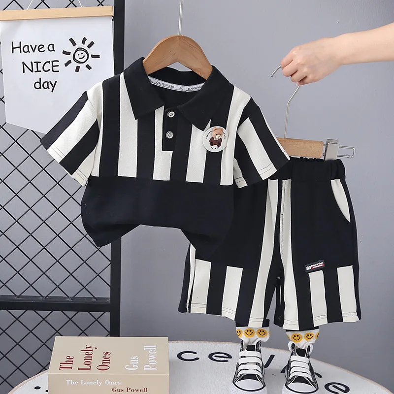 Boys Polo Shirts Clothes Sets Summer 2024 Children Cotton T-shirts Shorts 2pcs Sports Suit For Baby Jogging Tracksuits Kids 4 5Y