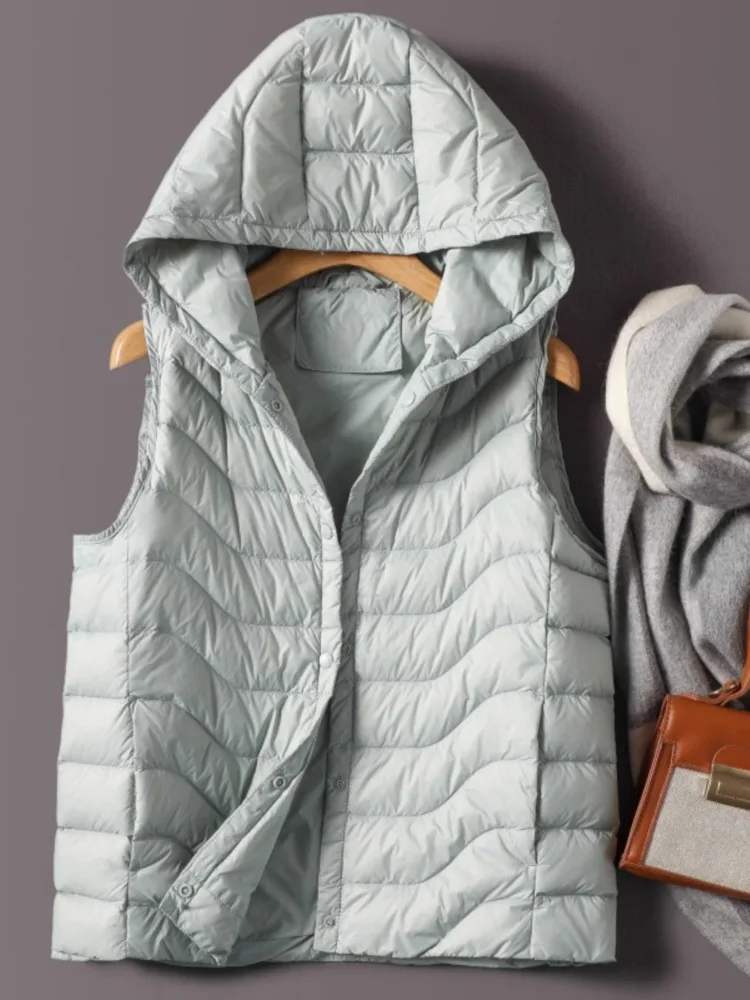 Fashionable Short Quilted Vest Women's Autumn Winter Outerwear Casual Warm Hat Design Cotton Lined Commute Style Jacket