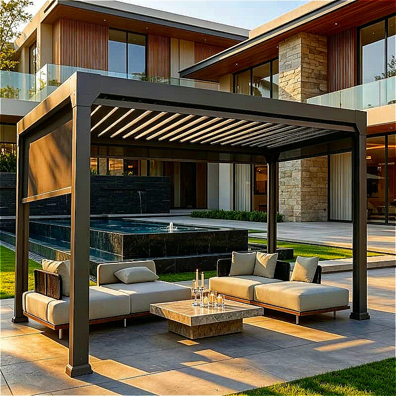 Knock Down Pergola 4x4m Aluminum Motorized Louvered Waterproof Roof For Patio Garden Backyard Carport Gazebo Customized