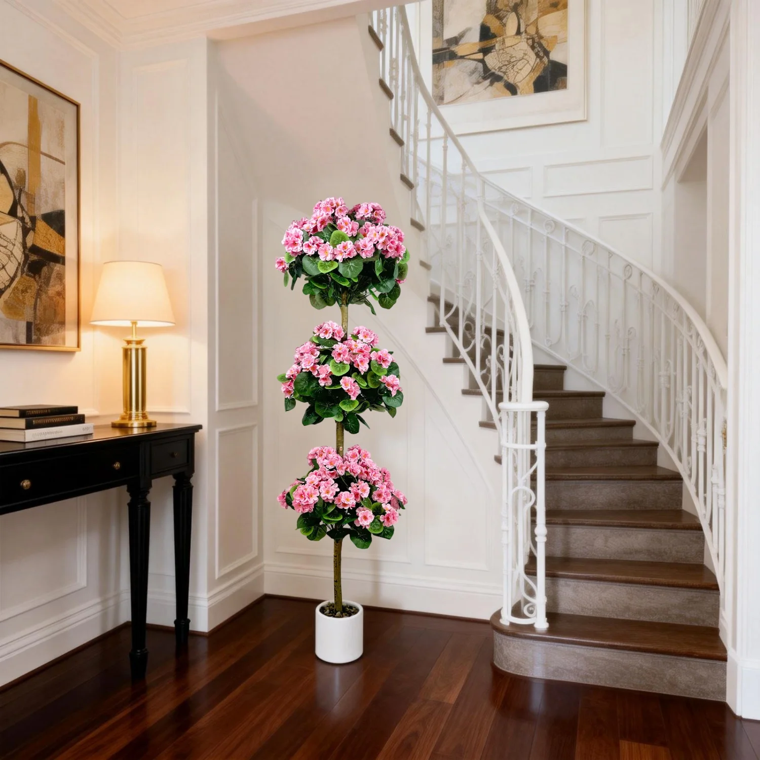 Planta artificial de geranio, árbol artificial de 150 cm con flores, árbol de geranio artificial para el hogar, bodas, jardín, balcón