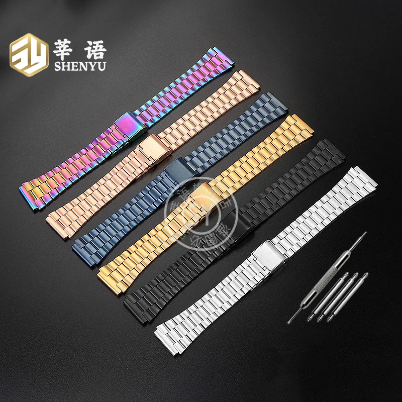 Shenyu Strap For Casio watch diamonds A158/A159/A168/A169E AE1200/1300 AQ230 metal stainless steel bracelet 18mm