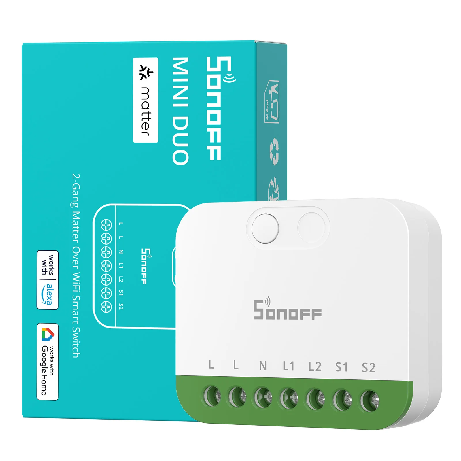 SONOFF MINI-2GS MINI DUO 2-kanałowy przełącznik inteligentny Matter Over WiFi z podwójnym sterowaniem obciążeniem, tryb oddzielnego przekaźnika, kompatybilny z Alexa i Apple Home — 2