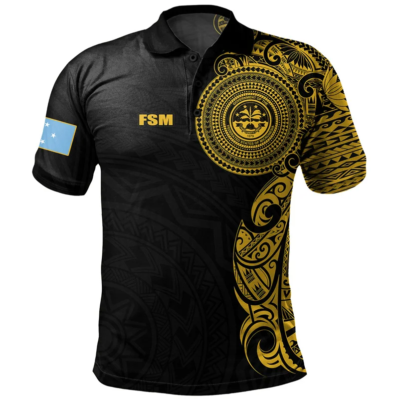 Harajuku 3D Printing Federated States Of Micronesia Flag Polo Shirt FSM Coat Of Arms Emblem Graphic Polo Shirts For Men Clothing