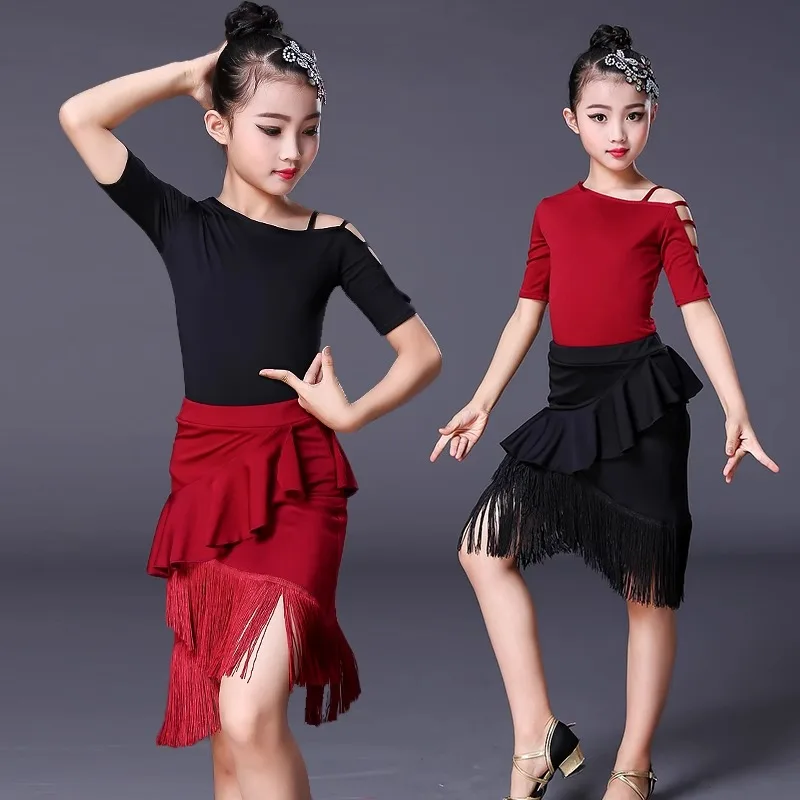 

Children's Latin Dance Skirt Girls' Split Latin Tassel Dance Skirt Training Clothing Competition Performance Clothing