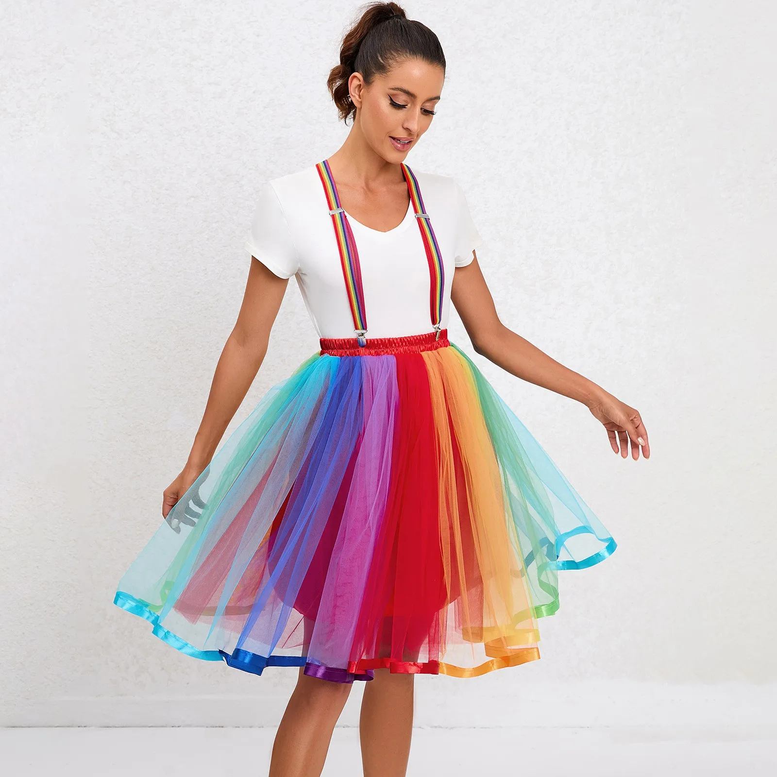 FATAPAESE-Jupe en tulle arc-en-ciel personnalisée pour adultes, jupons d'Halloween, sous-jupe Rockabilly, robe de cosplay en tulle, jupe de ballet, Noël