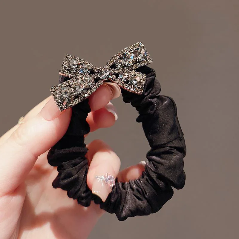 Moda Rhinestone Bow Scrunchies kobiety elastyczne gumki do włosów krawat gumka do włosów liny nakrycia głowy dziewczyny akcesoria do nakrycia głowy