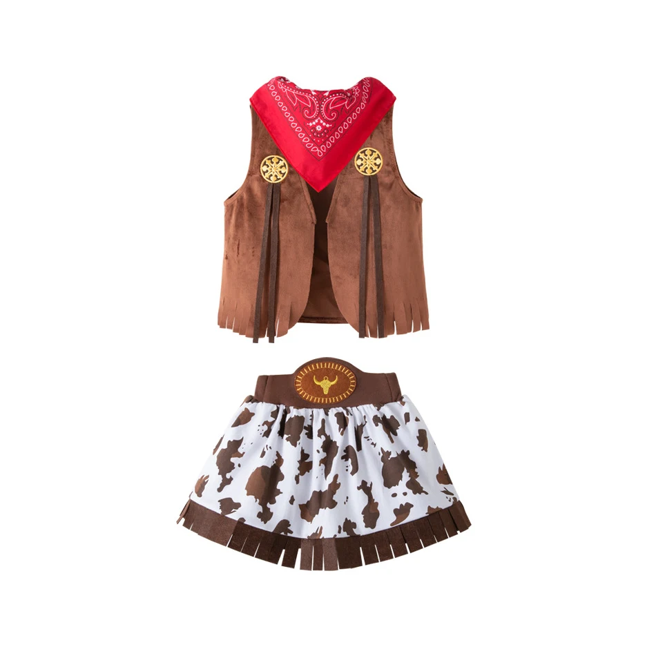 Girls Disney Toy Story Jessie Cowgirl Cosplay Costume 4PCS Western Vest Dress Hat Halloween Party Birthday Gift view 3