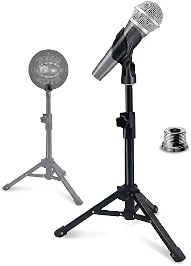 Soporte de Micrófono de Escritorio, Trípode Ajustable Portátil para Micrófono de Mesa con Clip para Micrófono, Compatible con Shure SM58, SM57, Samson Q2U