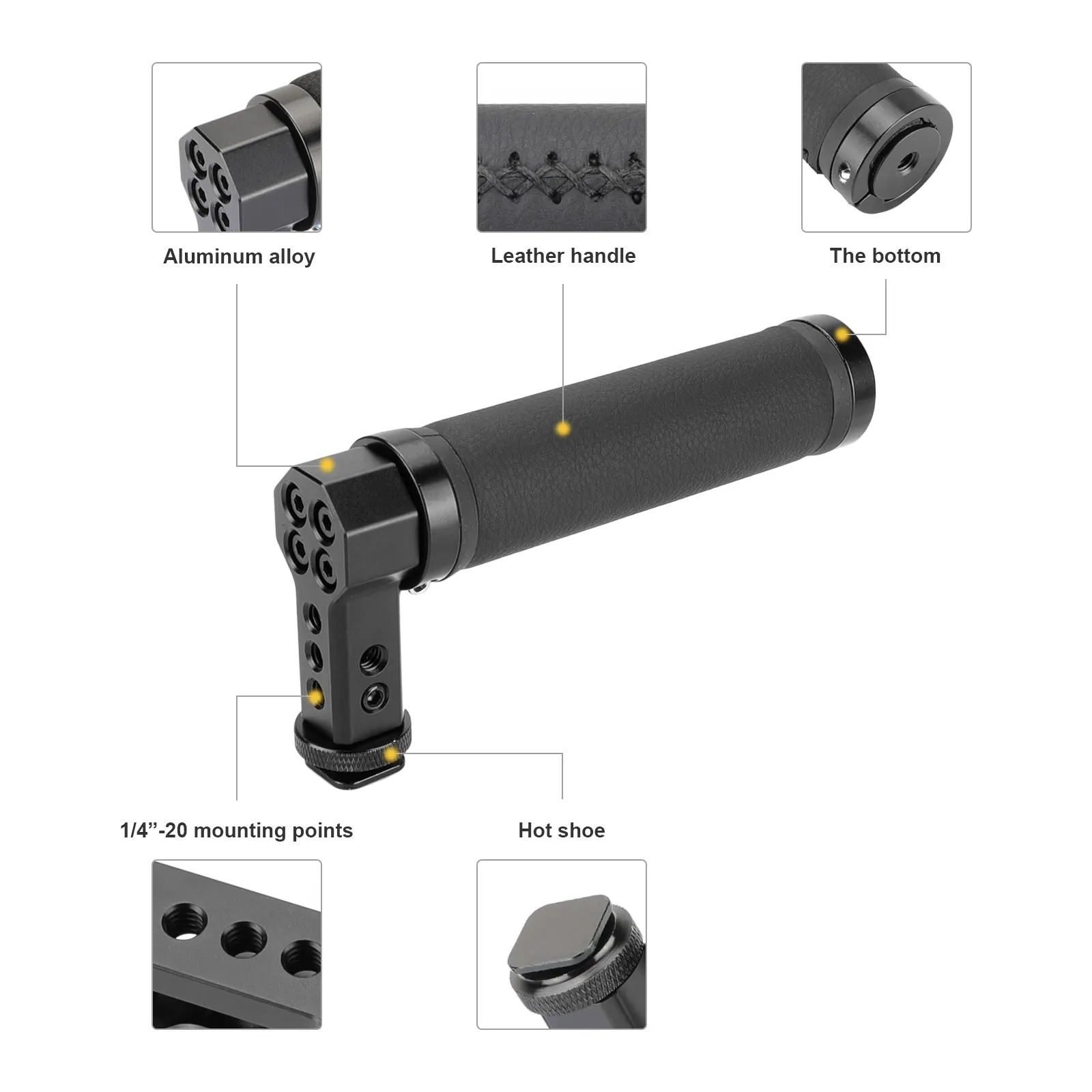 SZRIG Leather Top Handle With Hot Shoe & Single 15mm Rod Clamp with NATO Rail Black Wingnut For Photo Studio Accessory