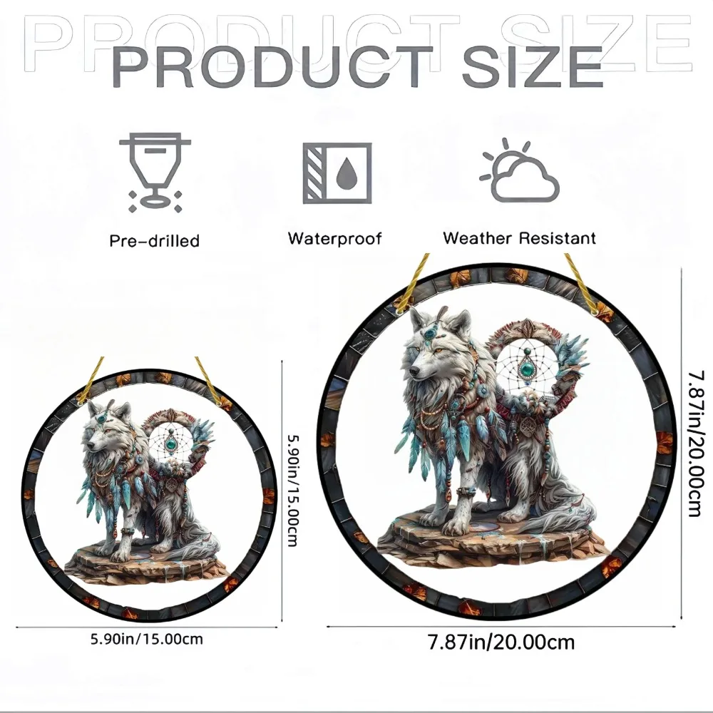 Wolf and Dream Catcher Acrylic Sunlight Catcher, Suitable for Home Porch, Courtyard and Garden Decoration, A Gift for Loved Ones