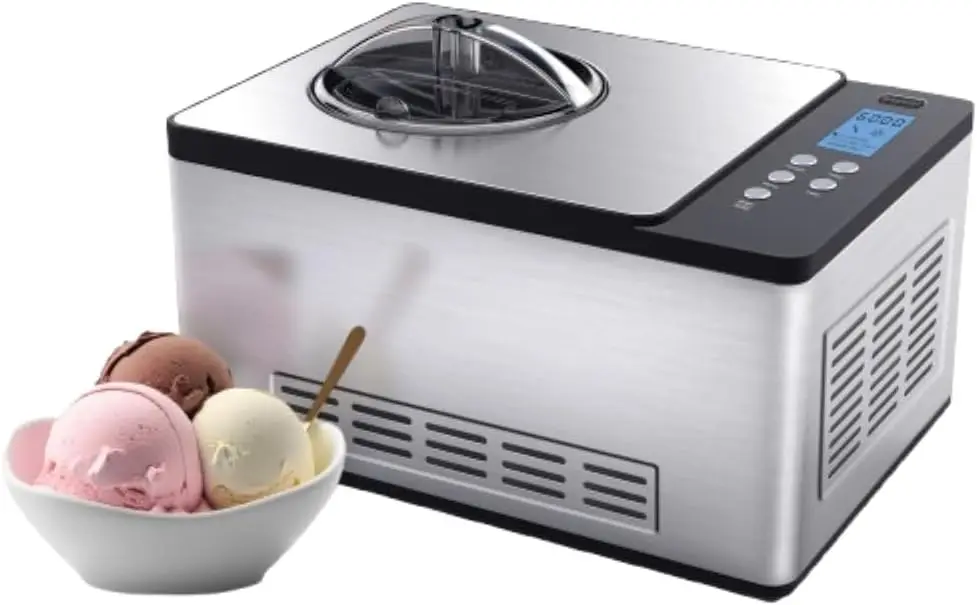 Ice Cream Maker Machine & Yogurt Automatic 2 Qt. with Built-in Compressor, LCD Digital Display & Timer, No Pre-Freezing,