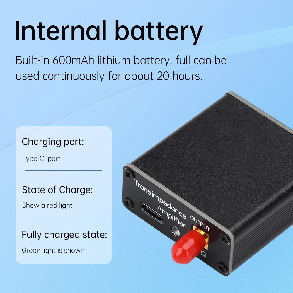 DC5V Type-C Low Impedance Converter SMA Male Head built-in 600mAh battery 10k-180MHz Receiving Antenna Low Output Impedance