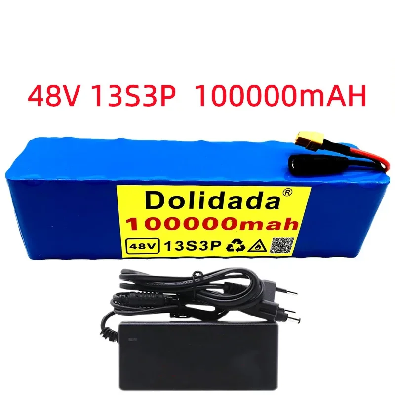 

2024 new preferred 48V100Ah 1000W 13S3P XT60 48V lithium-ion battery pack with 100000mAh, suitable for 54.6V with BMS+charger