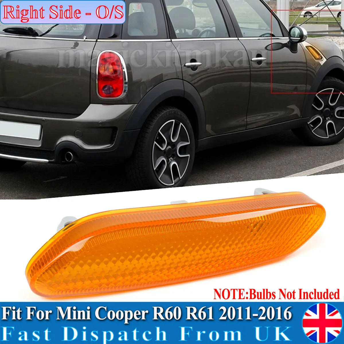 

For Mini Cooper R60 Right Side Front Fender Light R61 2011 2012 2013 2014 2015 2016 Car Side Marker Turn Signal Light Amber Trim