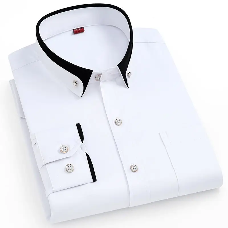 Camisa de buena calidad para hombre, vestido de negocios de manga larga, cuello abotonado Formal, camisa antiarrugas, moda masculina, primavera y