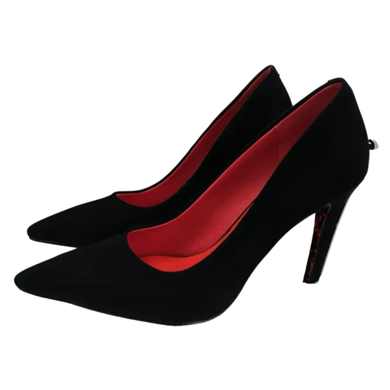 Women's Vintage Blade Red Leather Suede High-Heeled Pumps Comfortable Plus Size 6cm Thin Heels Black CP Sword Scepter Design