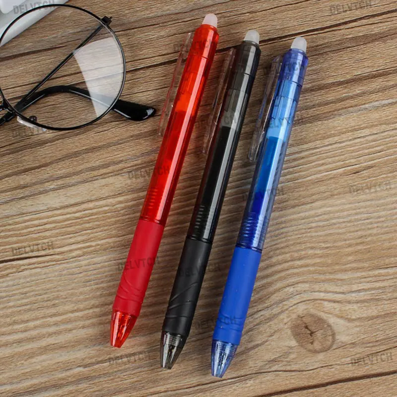 4Pcs/Set 0.7mm Erasable Gel Pen Retractable Handle Office School Writing Stationery Blue Black Red Ink Cartridge Refill Rods