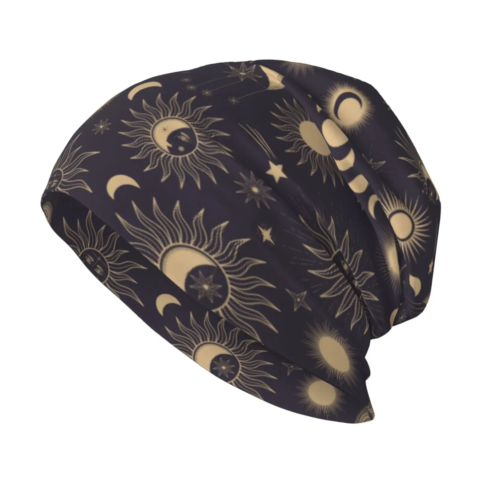 Gold Moon Pattern Printed Warm Soft Knitted Hat Lightweight Casual Hat Type Loose Chemotherapy Hat Cancer Patient Headwear Gift