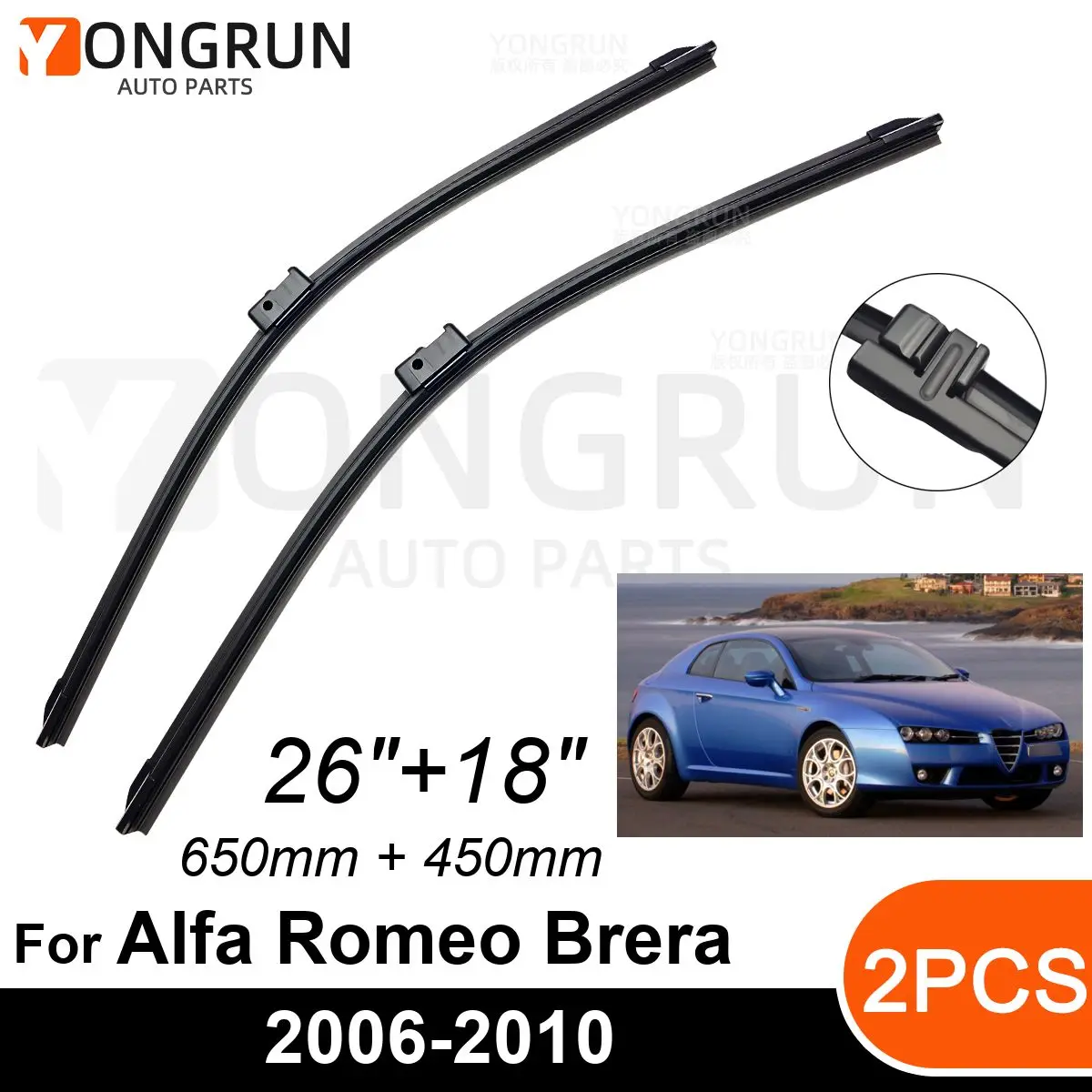 

Car Front Windshield Wipers For Alfa Romeo Brera 2006-2010 Wiper Blade Rubber 26"+18" Car Windshield Windscreen Accessories