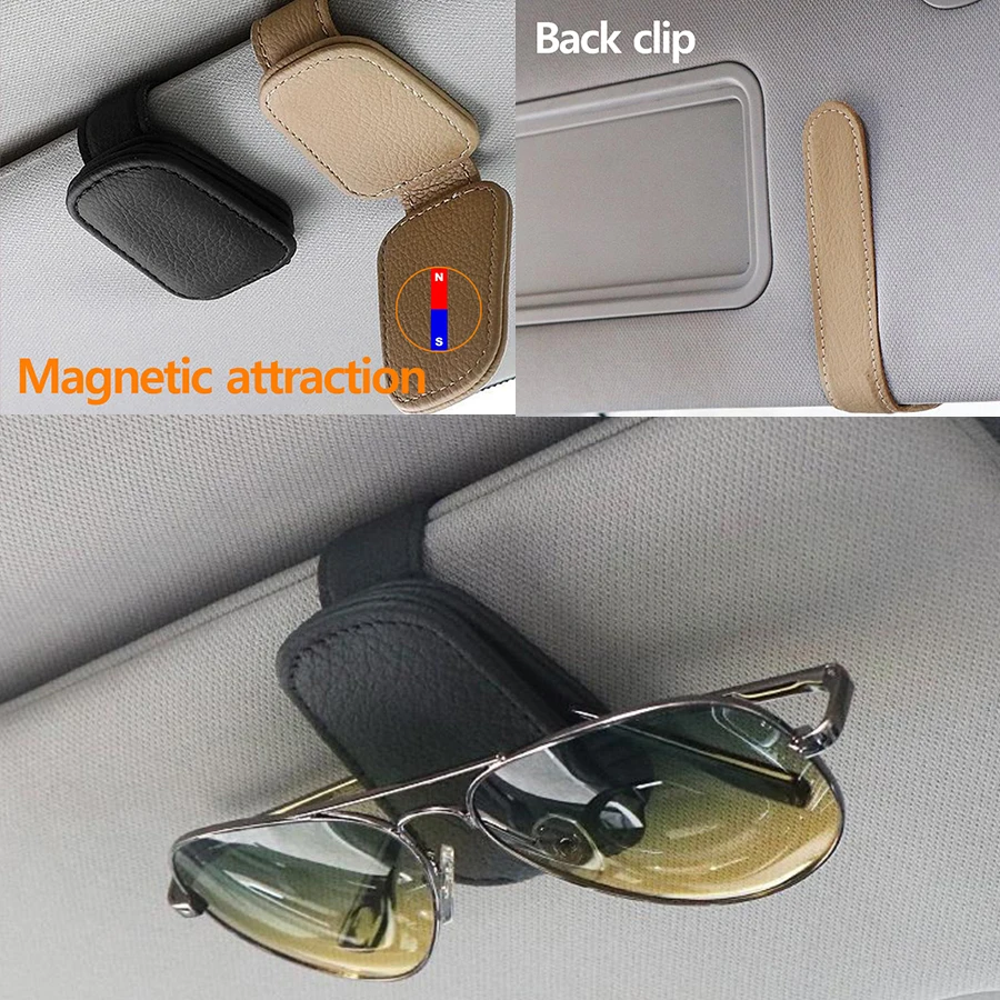 

Car Sunglasses Holder Clip, Universal Leather Visor Eyewear Case for Cars, Sun Glasses & Accessories Organizer